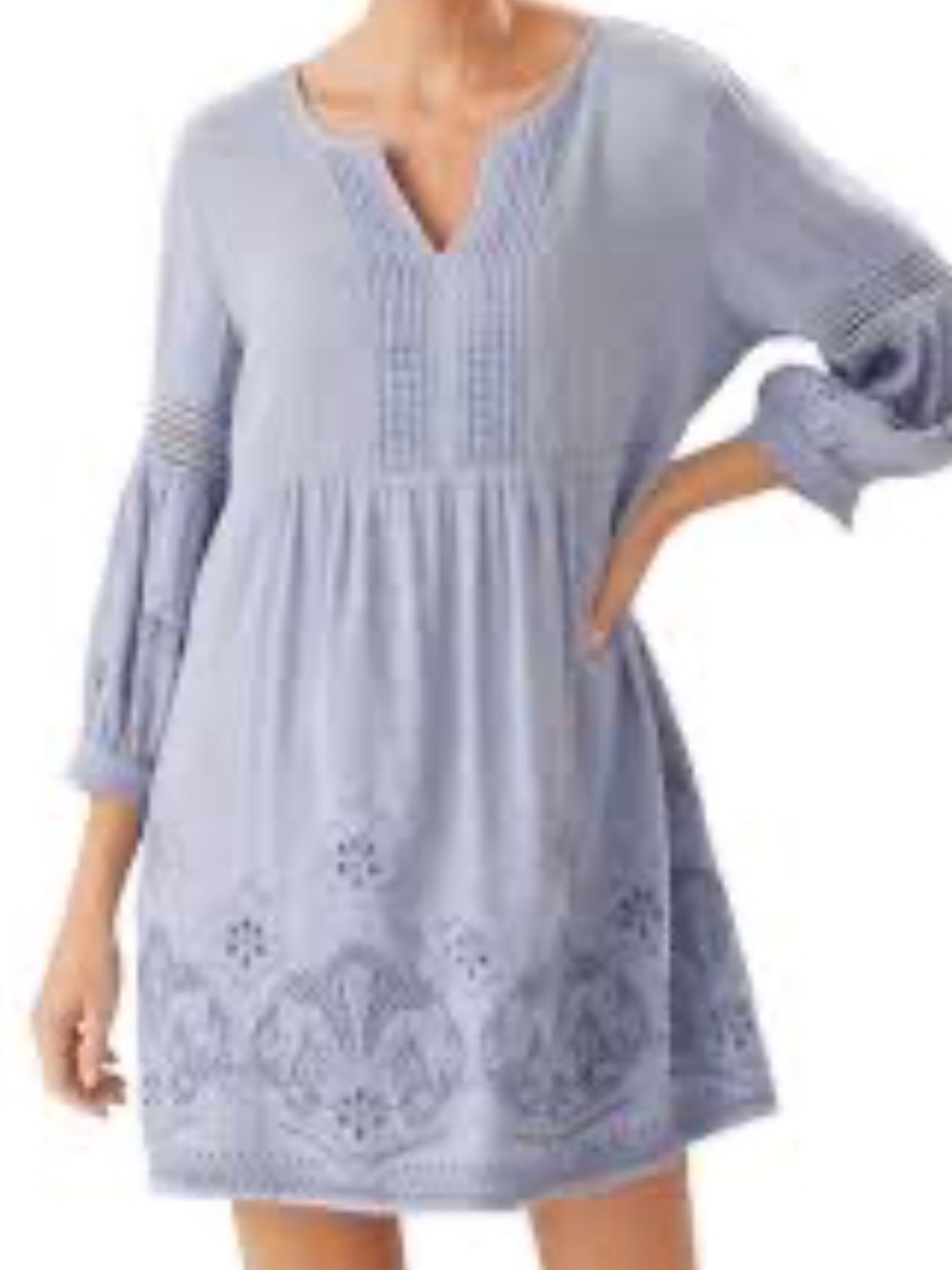 Tommy Bahama Light Blue Embroidered Long-Sleeve Tunic Dress